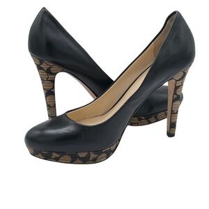 Coach Alexa Black Leather Signature C Logo Heel Platform Pumps Women's 8